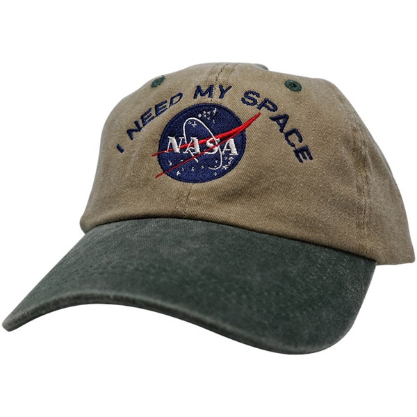 Nasa I NEED MY SPACE Embroidered 2-Tone Washed Cotton Cap - Khaki Cap