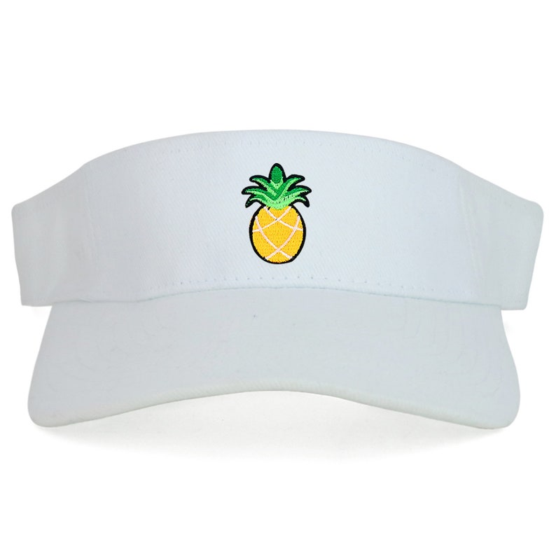 May include: White visor with a yellow pineapple embroidered on the front.