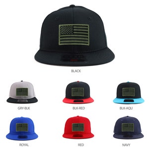 Black Olive American Flag Patch Women&#39;s Two Tone Flatbill Snapback Baseball Cap