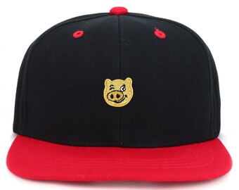 Youth Size Gold Pig Embroidered Patch Structured Flatbill Snapback Cap(KP0032-AC-7011Y)