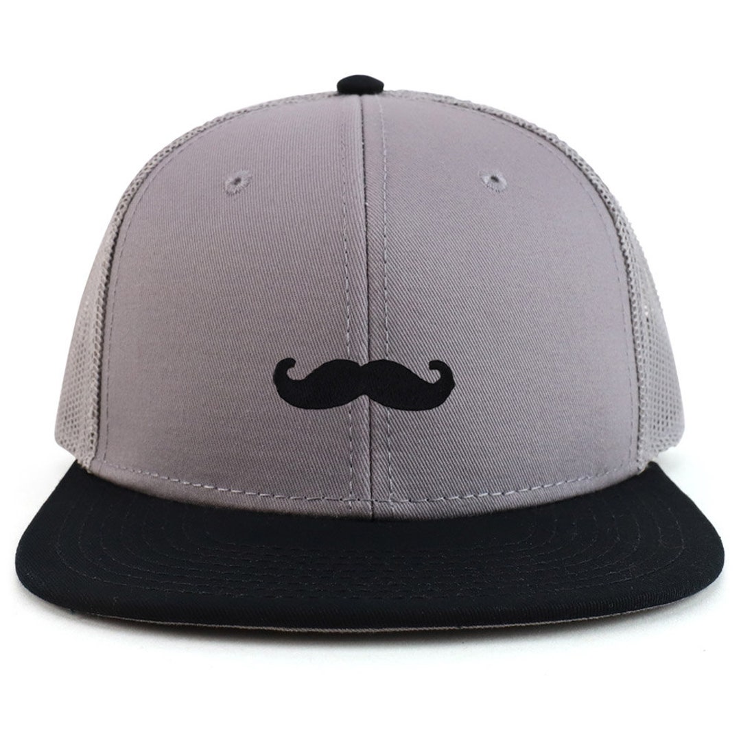 Black Mustache Patch Flatbill Mesh Snapback Cap - Etsy