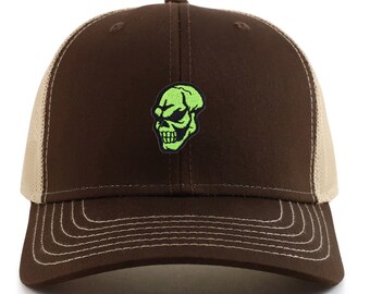 Green Skull Patch 2 Tono Mesh Back Trucker Cap