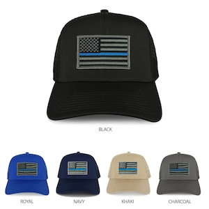 xxl Oversize Thin Blue Line usa Flag Patch Mesh Back Trucker Baseball Cap (30-287XX-USA-FLAG-TBL)