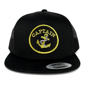 Captain Anchor Circular Patch Oversized XXL 5 Panel Flat Bill Trucker Mesh Cap