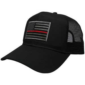 Thin Red Line Fire Fighter EMS Flag Embroidered Patch Trucker Baseball Cap