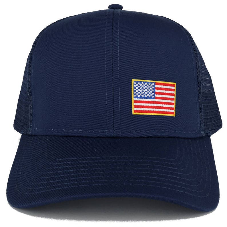 Small Yellow Side American Flag Embroidered Iron on Patch Trucker Mesh Cap 30-287-USA-FLAG-11A image 6