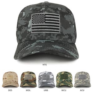 Gorra de algodón estructurado con operador táctico de camuflaje bordado con bandera estadounidense (T76-USA-CAMO)