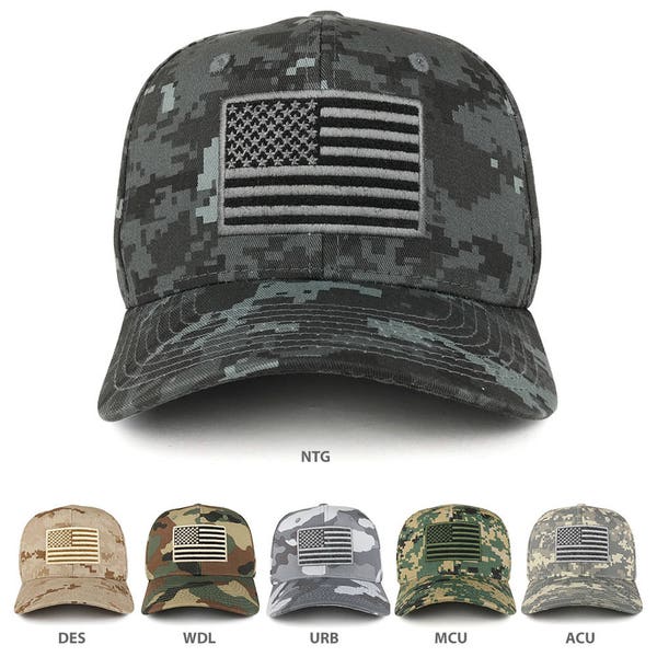 American Flag Embroidered Camo Tactical Operator Structured Cotton Cap (T76-USA-CAMO)
