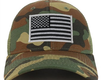 Berretto Camionista Mimetica Con Toppa Bandiera Americana E Linea Blu - Armycrew