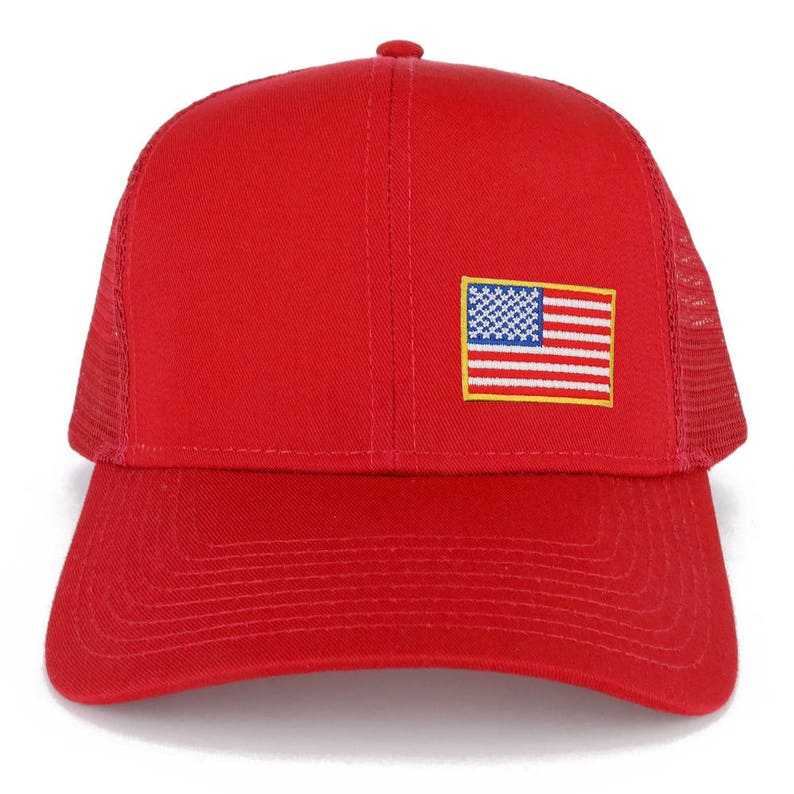 Small Yellow Side American Flag Embroidered Iron on Patch Trucker Mesh Cap 30-287-USA-FLAG-11A image 7