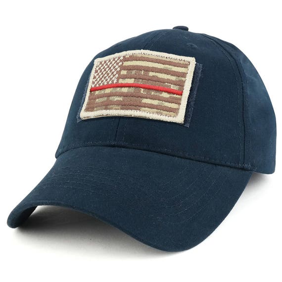 American Flag Patch Adjustable Baseball Cap - Red, 65% Polyester/35% Cotton, Snapback, One Size Fits Most