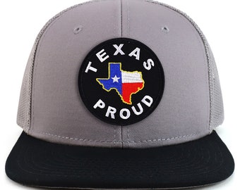 Texas Proud Circle Embroidered Patch Flatbill Mesh Snapback Cap(OT-141-1070-TX-CIR)
