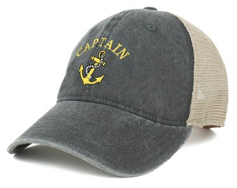 Oversize XXL Captain Anchor Logo Embroidered Washed Trucker Mesh Cap - FREE SHIPPING