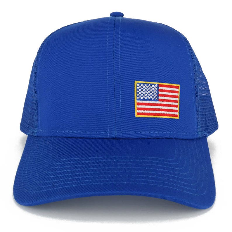 Small Yellow Side American Flag Embroidered Iron on Patch Trucker Mesh Cap 30-287-USA-FLAG-11A image 8