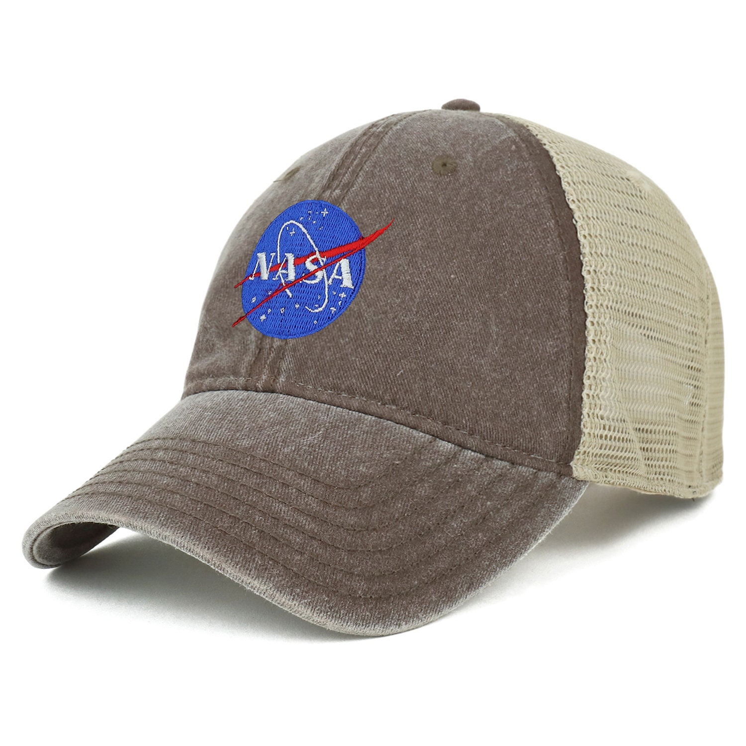 Oversize XXL NASA Insignia Logo Embroidered Washed Trucker Mesh Cap ...