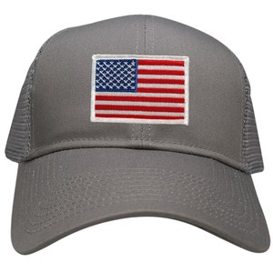 USA American Flag Embroidered Patch Snapback Mesh Trucker Cap GREY 30-287-GREY image 2