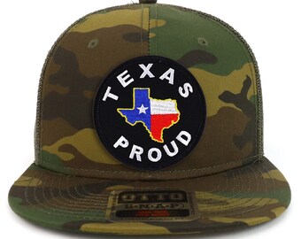 Texas Proud Circle Embroidered Patch Camo Flatbill Trucker Mesh Cap (153-1120-TX-CIR)