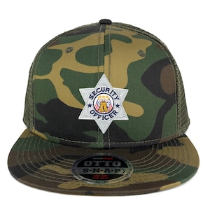 Security Officer Silver Embroidered Iron on Patch Camo Snapback Mesh Trucker Cap (153-1120-FCE-103)