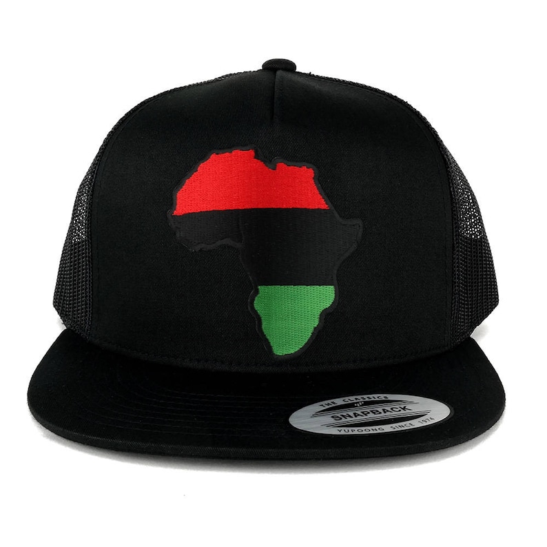 5 Panel Red Black Green Africa Map Embroidered Patch Flat Bill Mesh Snapback 6006-AFRICA-7 image 2
