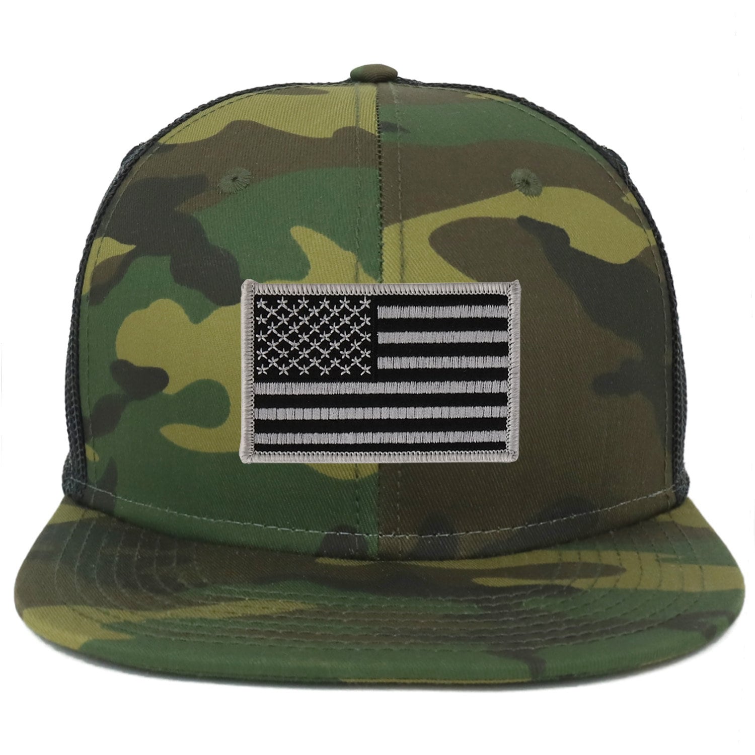 Armycrew Oversized XXL Camouflage Snapback Cap - USA Flag Patch - Big Head Size Trucker Mesh Hat (Olive Camo) - View #11