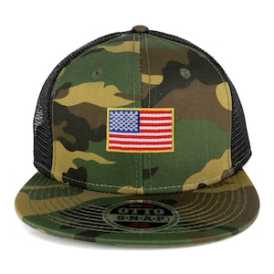 Small Yellow American Flag Embroidered Patch Camo Flat Bill Snapback Mesh Cap 153-1120-USA-FLAG-11 image 1