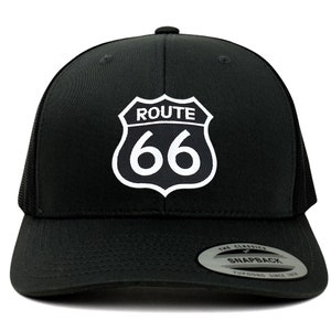 Flexfit Route 66 Black White Patch Retro Fit Trucker Mesh Cap (6606-R66-BW)