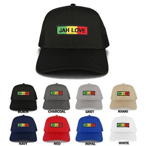 Jah Love Green Yellow Red Embroidered Iron on Patch Adjustable Trucker Mesh Cap (30-287-AFRICA-33)