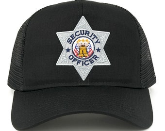 Security Officer Silver Embroidered Iron on Patch Adjustable Mesh Trucker Cap (30287-FCE-103-SECURITY)