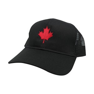Canada Red Maple Leaf Embroidery Trucker Mesh Cap - Black (2 Style)
