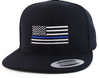 Thin Blue Line TBL Embroidered Snapback Cap Fits Upto 2XL