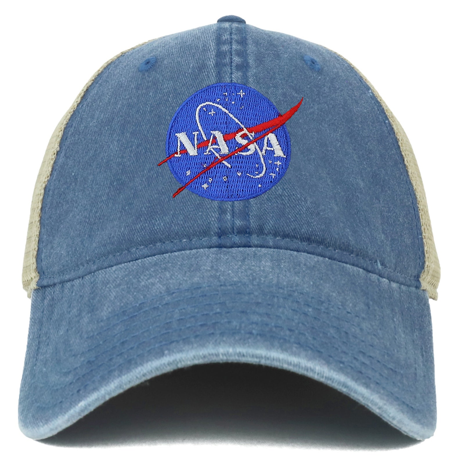 Oversize XXL NASA Insignia Logo Embroidered Washed Trucker Mesh Cap ...