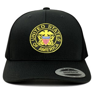 Flexfit USA Emblem Black Yellow Patch Retro Fit Trucker Mesh Cap (6606-US-BY)
