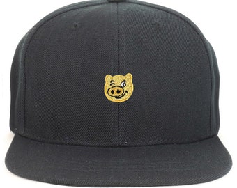Oversize XXL Gold Pig Patch Structured Flatbill Snapback Cap for Big Heads(KP0032-AC-7011XXL)