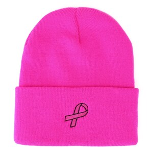 Sensibilisation au cancer du sein Ruban rose Brodé Long Beanie Rose chaud ou Noir image 4