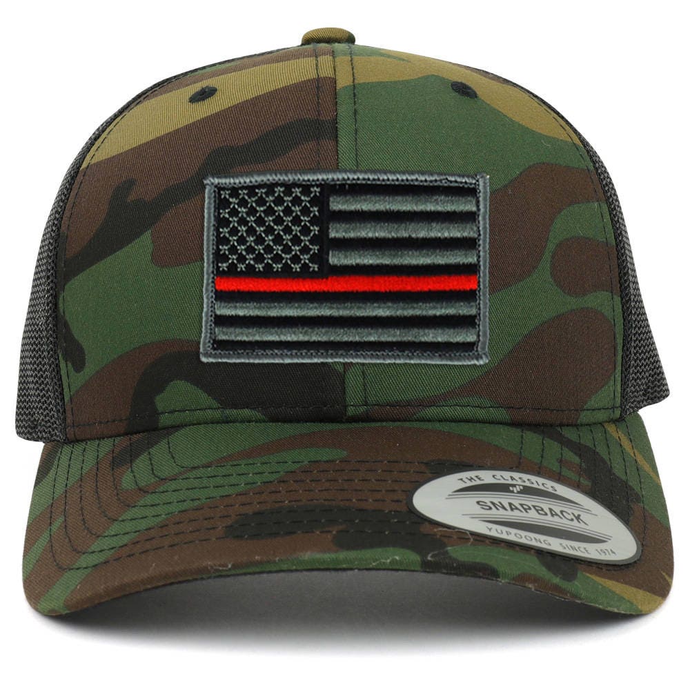 American Flag Patch Snapback Trucker Mesh Cap - Camo (6606-CAM
