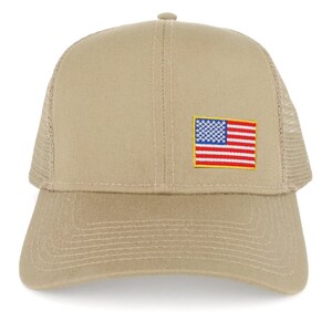 Small Yellow Side American Flag Embroidered Iron on Patch Trucker Mesh Cap 30-287-USA-FLAG-11A image 5