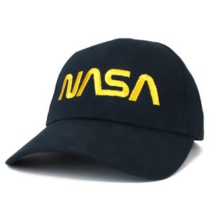NASA Worm Gold Text Embroidered Deluxe Brushed Cotton Baseball Cap