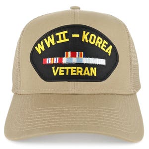 Armycrew WW2 To Korea Veteran Embroidered Patch Snapback Mesh Trucker Cap 30-287-PML176 image 5