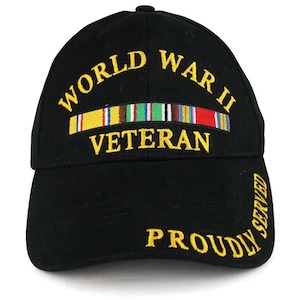 World War II Veteran Ribbon Embroidered Structured Military Cotton Baseball Cap (EE-CP00595)
