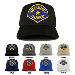 Security Guard Blue Gold Embroidered Iron on Patch Adjustable Baseball Cap (27-079-PM4068)