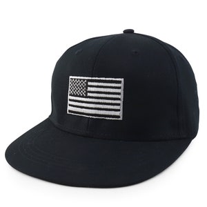 XXL Grey American Flag Embroidered Plain Back Flatbill Snapback Cap