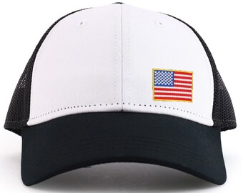 Armycrew American Flag Patch Snapback Trucker Mesh Cap - Navy Blue, One Size Fits Most - View #5