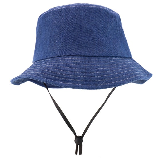 Oversized XXL Big Size Denim Fisherman Bucket Hat With Chin Drawstring -   UK