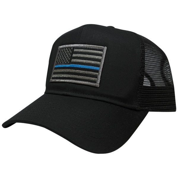 Thin Blue Line Police Law Enforcement Flag Embroidered Patch Trucker Baseball Cap