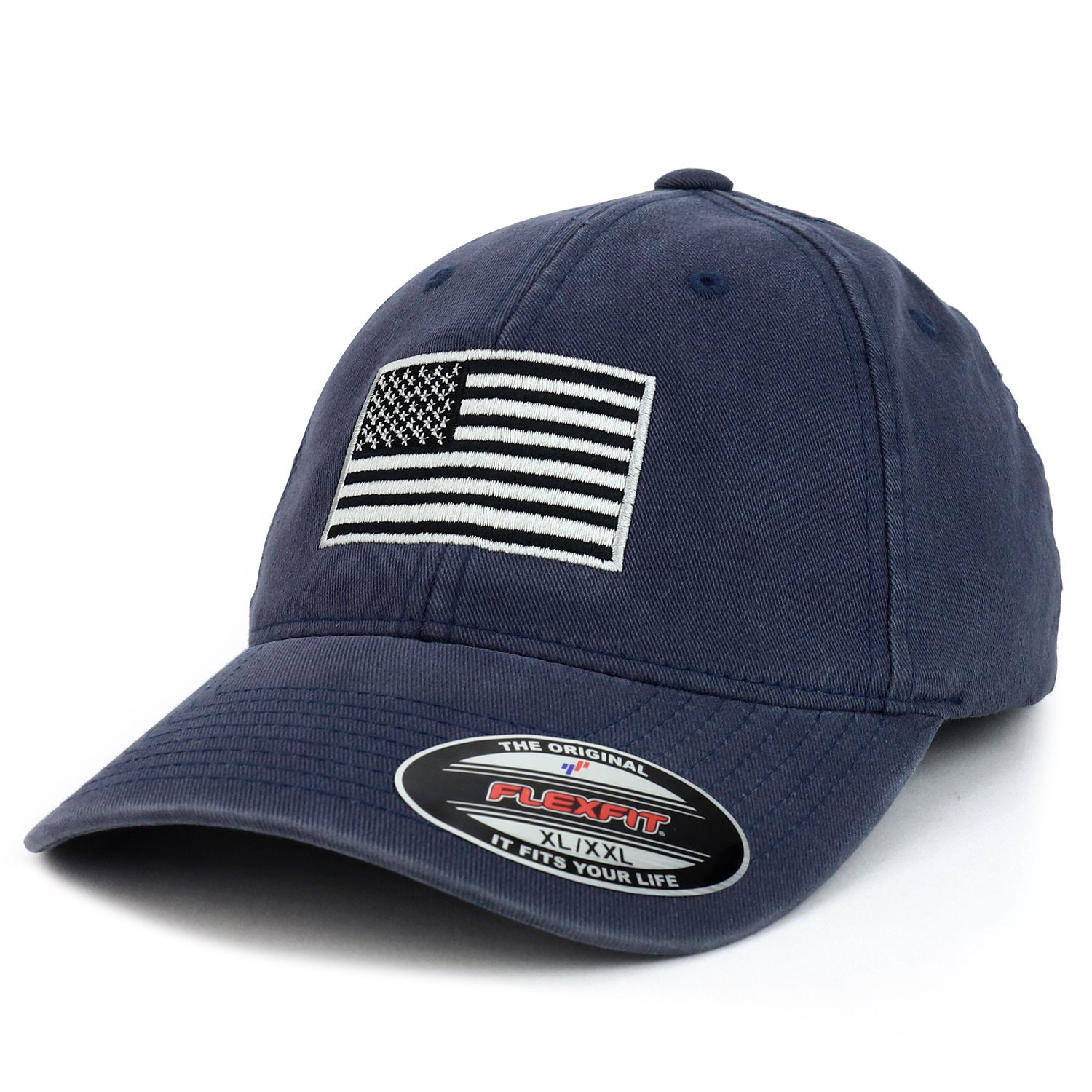 Black Grey USA Flag Embroidered Washed Cotton Flexfit Hat Fits - Etsy