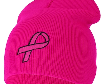 Breast Cancer Awareness Pink Ribbon Embroidered Short Beanie - Etsy