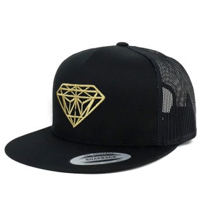 Oversize XXL Gold Diamond Embroidered 5 Panel Flatbill Snapback Mesh Cap