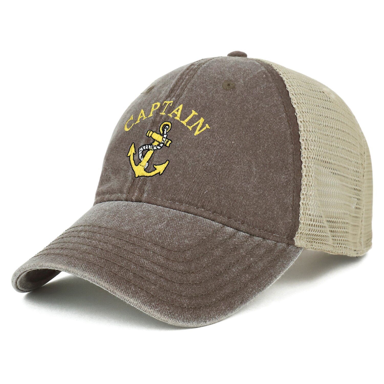 Oversize XXL Captain Anchor Logo Embroidered Washed Trucker