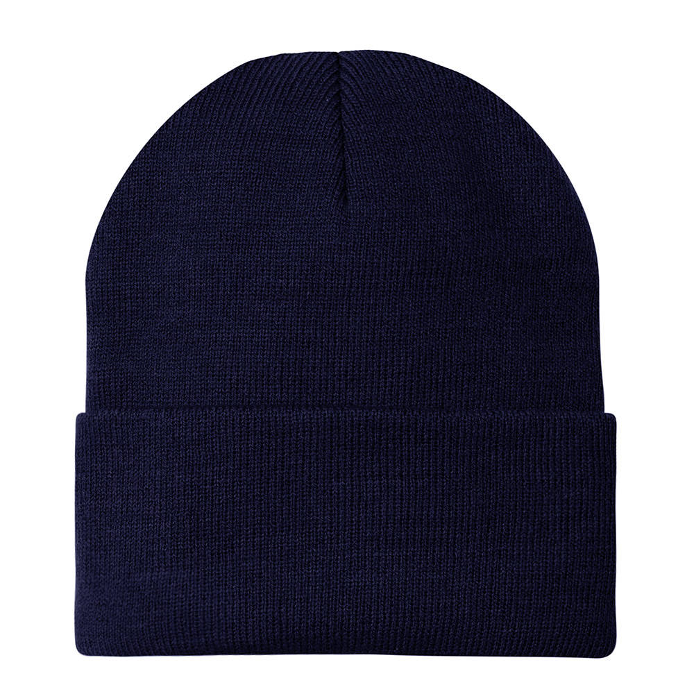 Snap-on Beanie Mütze Mit Manschette & Besticktem Logo – Schwarz, Warme Wintermütze Für Herren