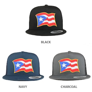 5 Panel Puerto Rico Waving Flag Patch Flatbill Mesh Cap (6006-PRWAVING)